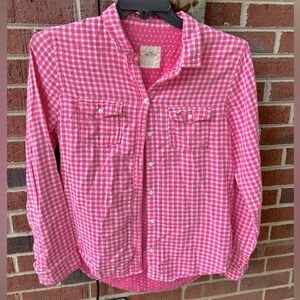 Hollister pink gingham button up retro shirt women’s girls L Large juniors